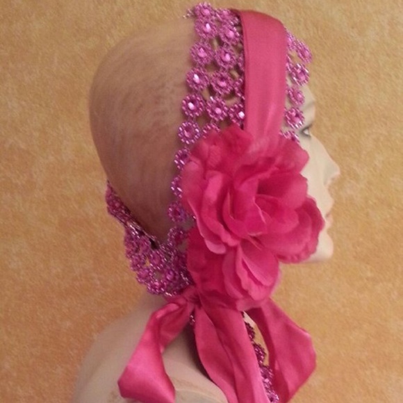 Pink Illusion Rhinestone Look Rose Satin Headpiece main image 8